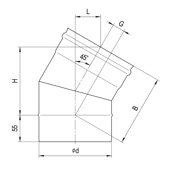 Колено (нерж.сталь 0,5 мм) угол 135 ф115 (4)