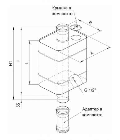 Бак "Эльтон"73л прямоуг. на трубе ф115(AISI201/1.0