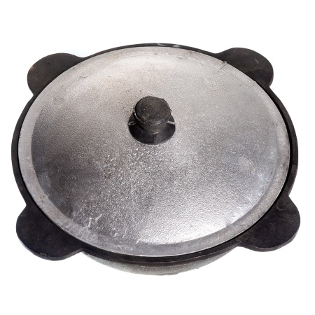 Узбекский чугунный казан 8 л, плоское дно, с крышк